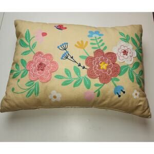Spritz Lumbar Floral Embroidered and printed Spring Cottage Throw Pillow 18x12